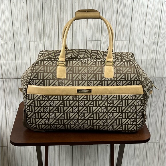 Anne Klein Bags Anne Klein Jacquard Brown Wheeled Duffle Bag Poshmark
